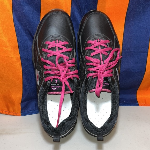 Skechers SKECH-AIR Womens Black/Pink Relaxed Fit Slip Resistant Shoes size 11 - Picture 8 of 9